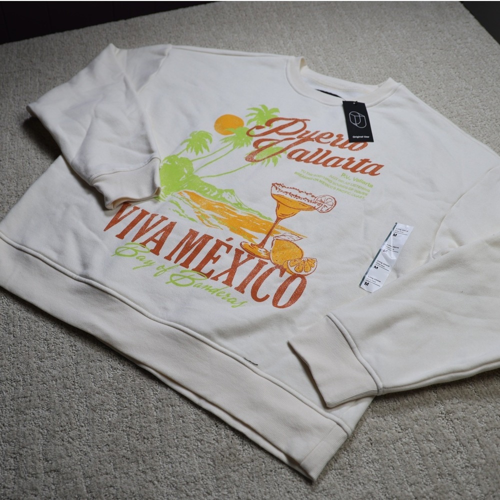 Original Use Puerto Vallarta Viva Mexico Graphic Sweatshirt Off White Cream M
